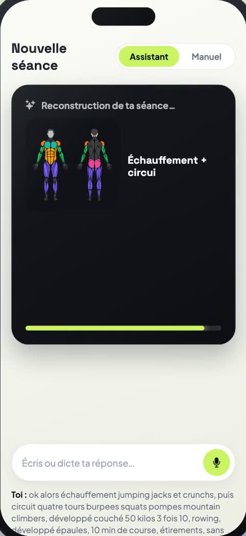 Écran de séance TrainScribe